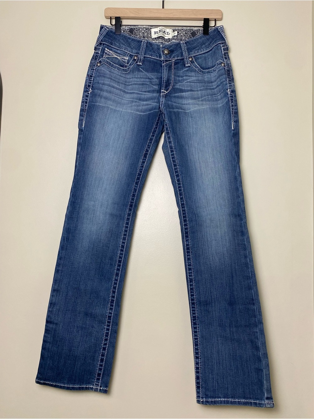 Ariat REAL Mid Rise Stretch Icon Straight Leg Riding Jean Rainstorm Women’s 29 R